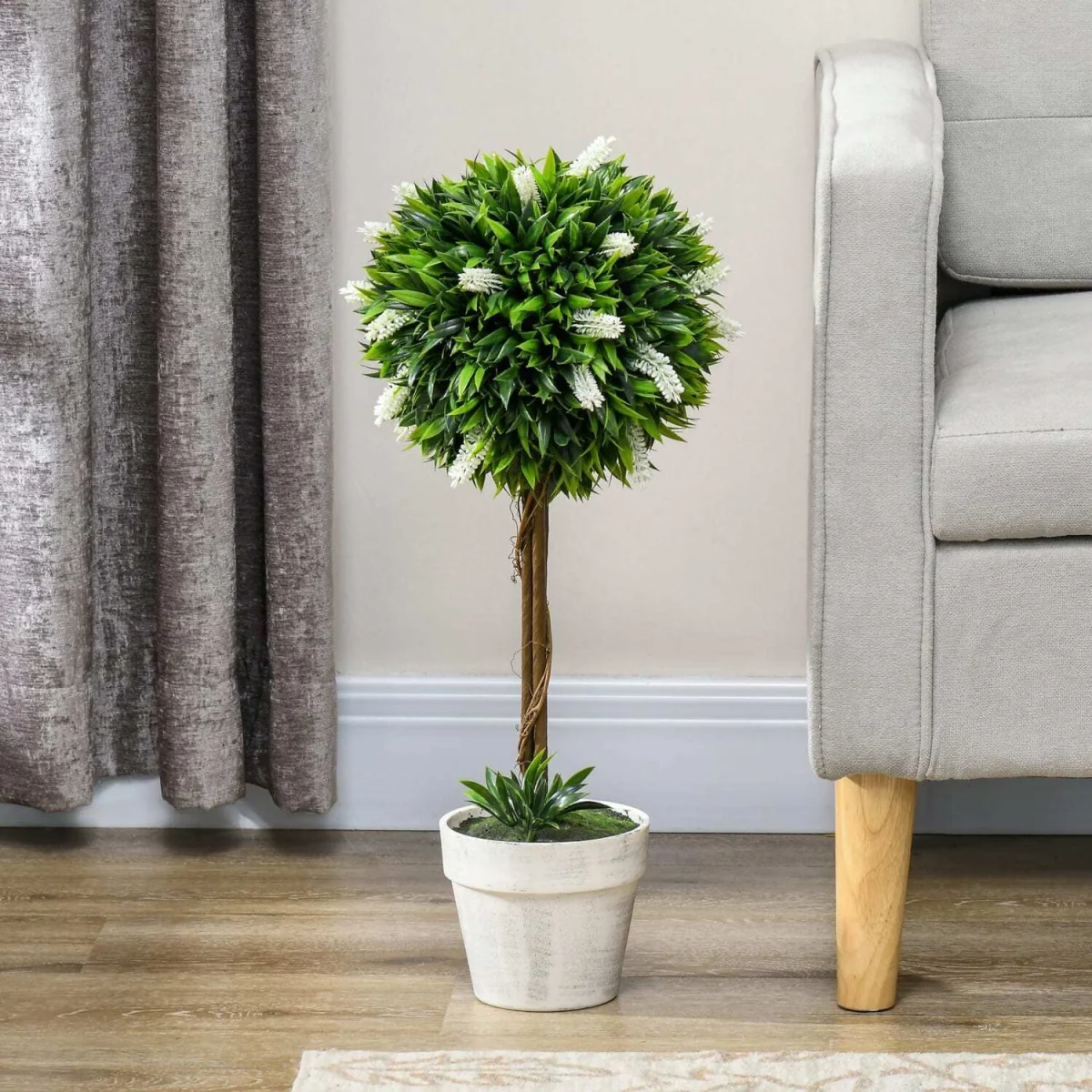 Fano Neri Set of 2 White Artificial Flower Ball Trees with Pots - 60cm – image 8