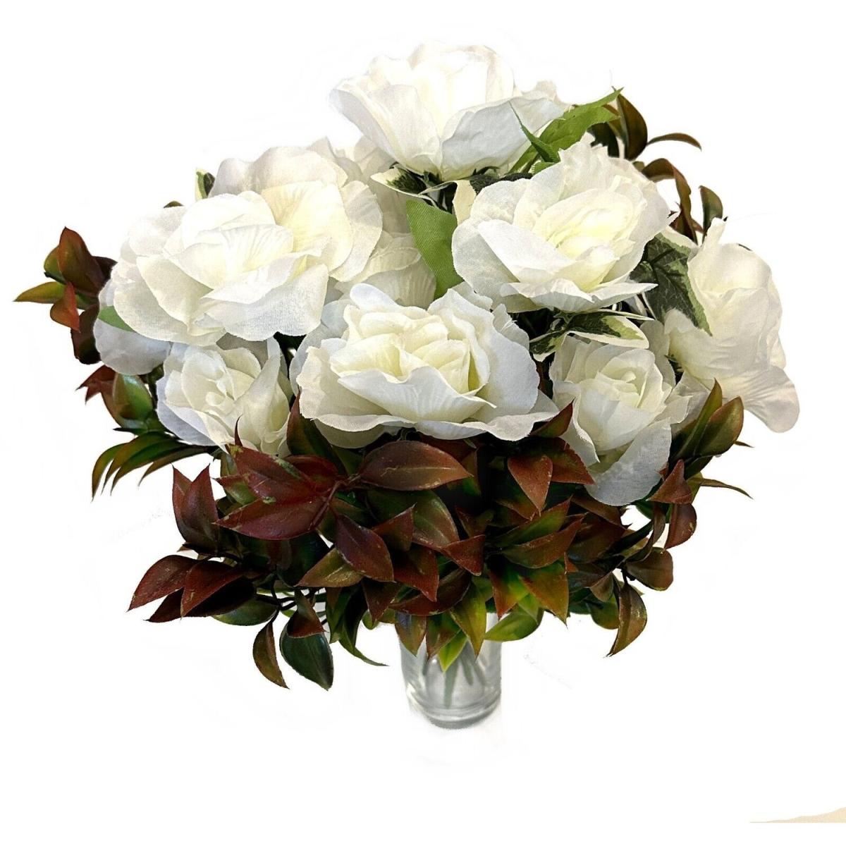 Artificial Rose Bush with Ruscus - White – image 2