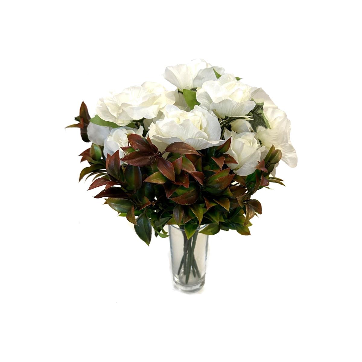 Artificial Rose Bush with Ruscus - White – image 1