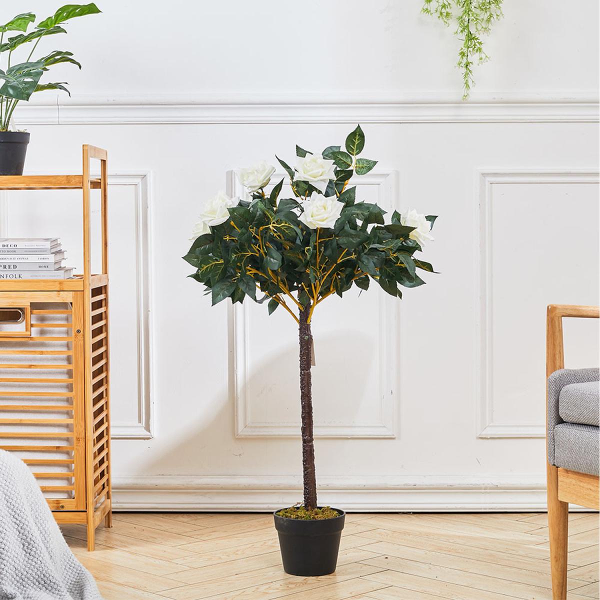 Artificial Rose Flower Tree in Pot - White / 90cm – image 2