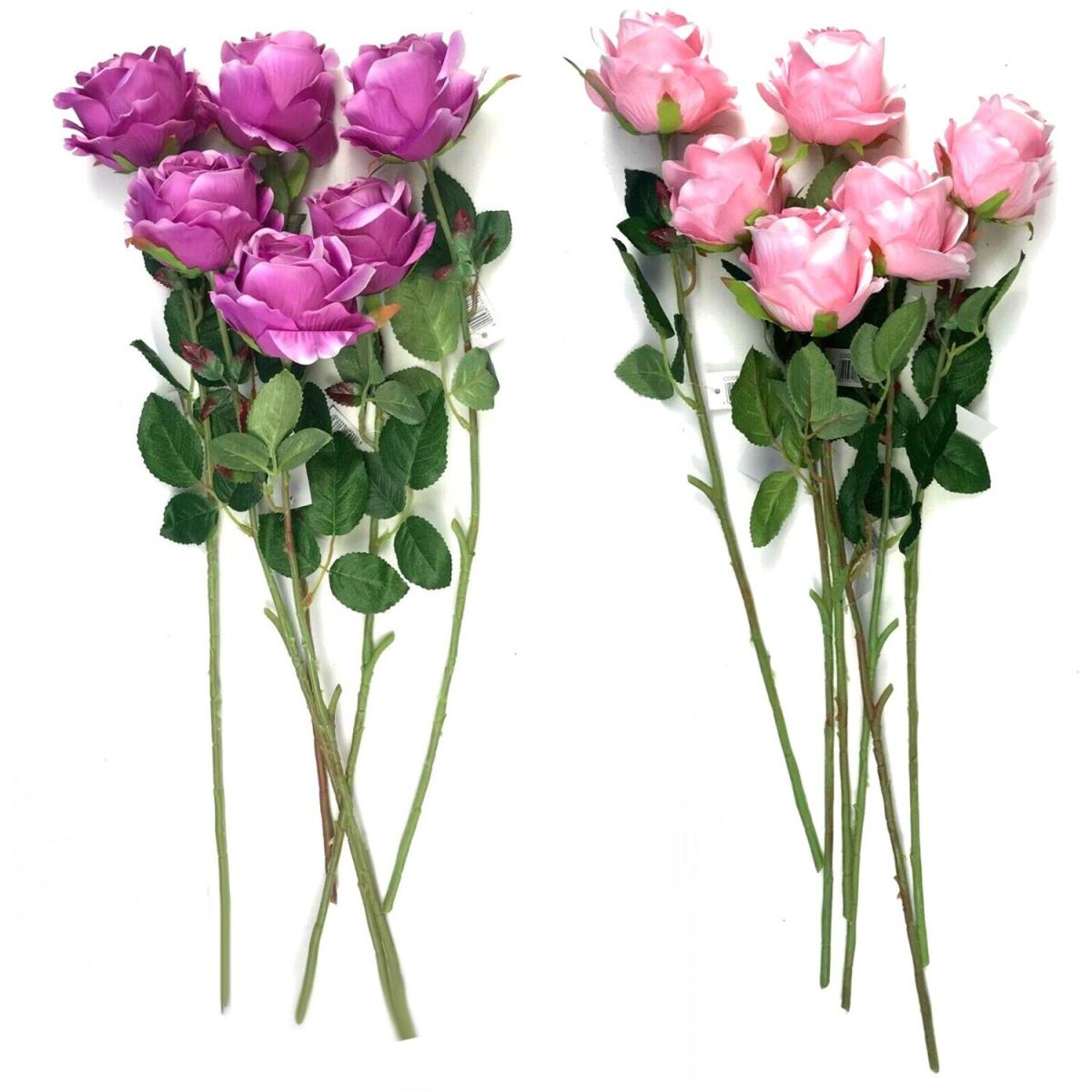 6 Artificial Globe Rose Flower Stems - Pink – image 2