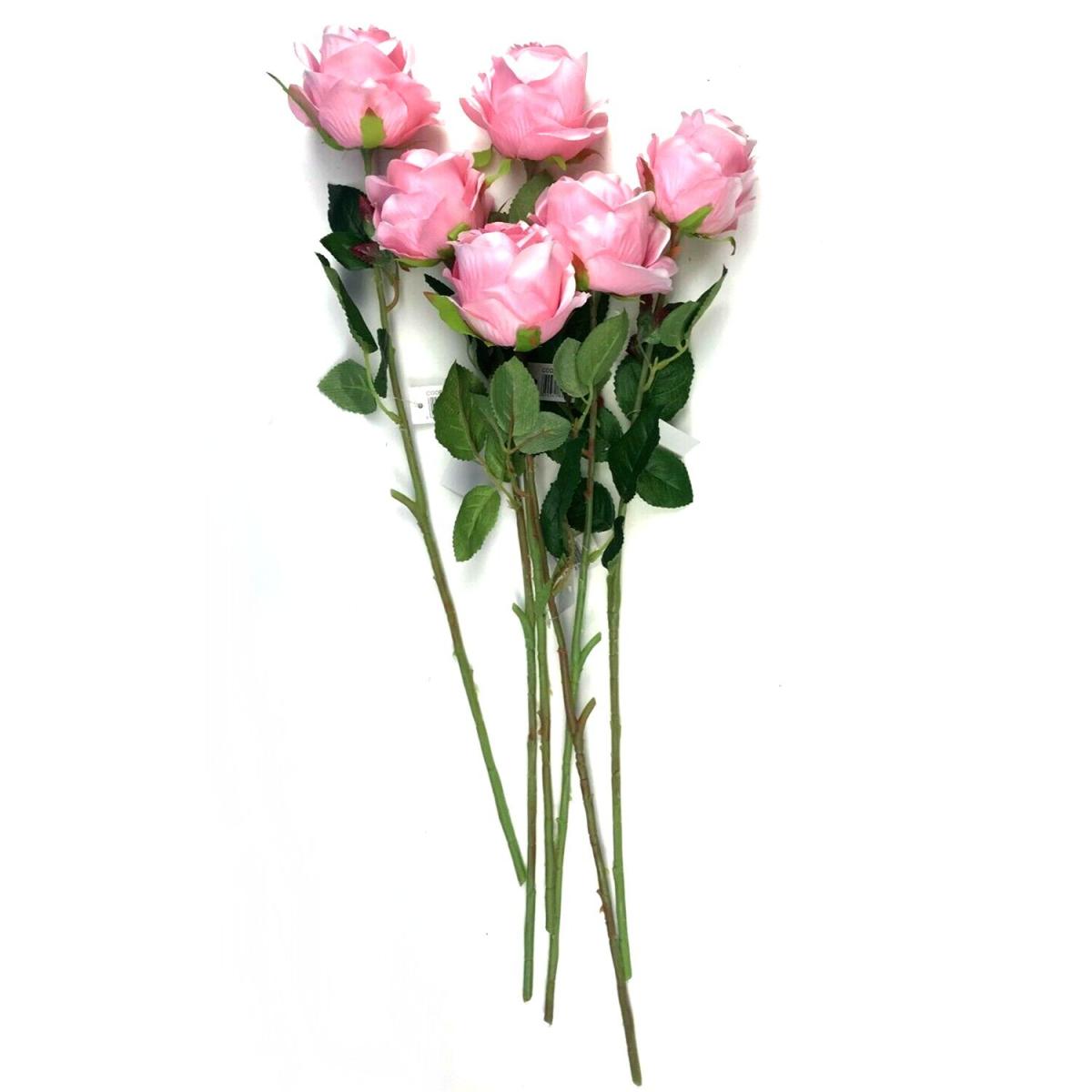 6 Artificial Globe Rose Flower Stems - Pink – image 3