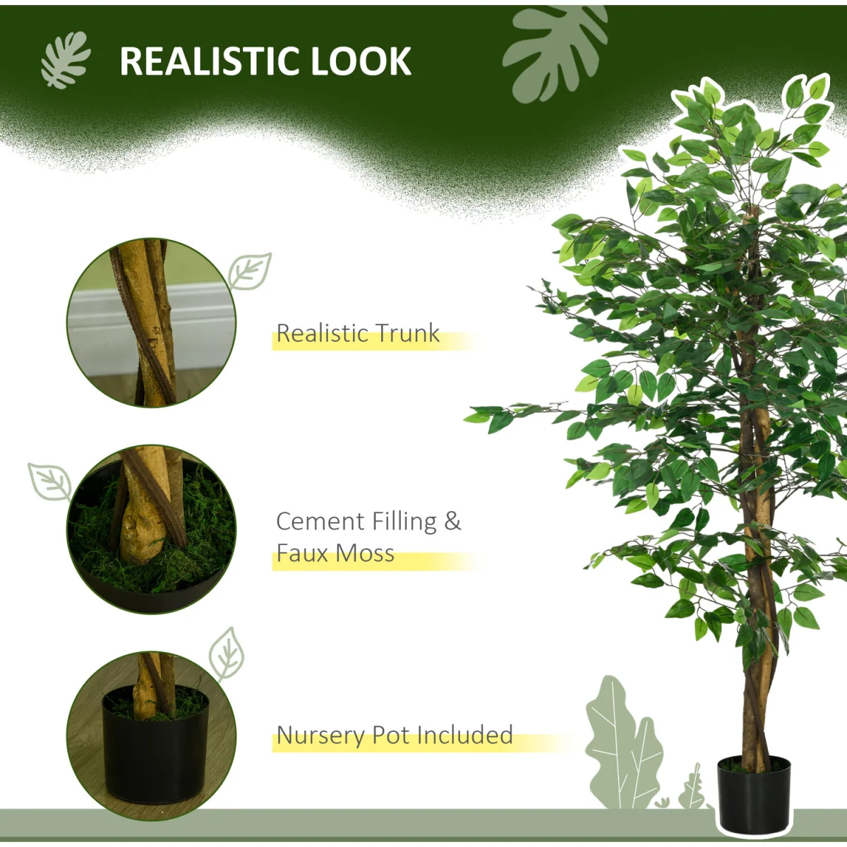 HOMCOM Decorative Artificial Plants Ficus in Pot - Green – image 6