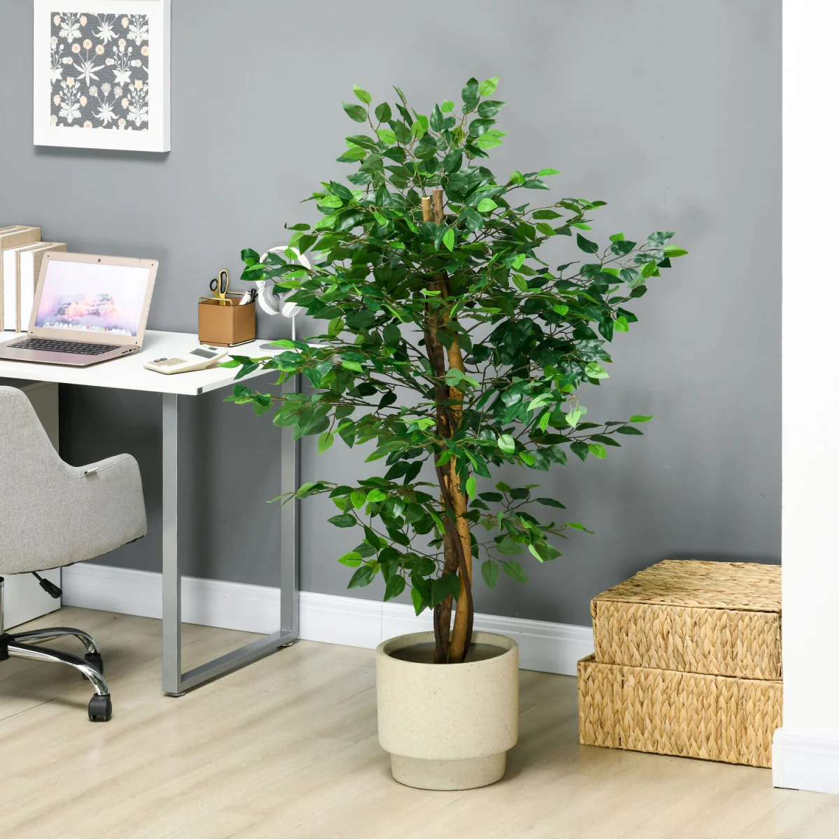 HOMCOM Decorative Artificial Plants Ficus in Pot - Green – image 9
