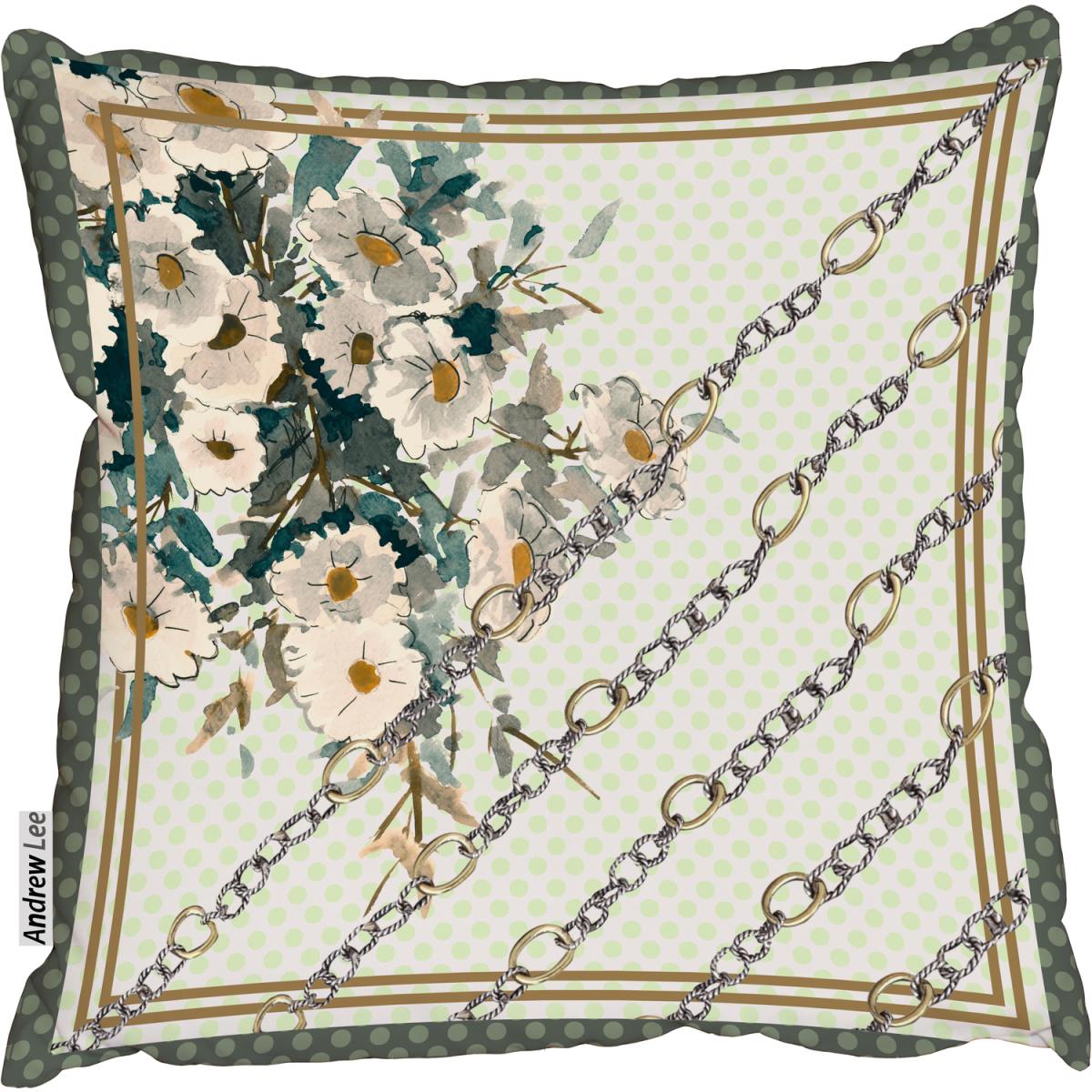 Scarf and chain Flowers pattern Outdoor Cushion - Green / 60cm – image 2