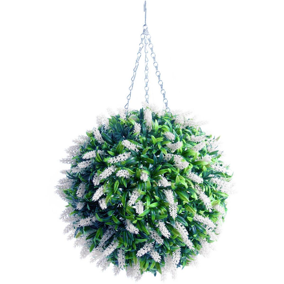 Artificial Lavender Hanging Topiary Ball with Chain  - White / 38cm – image 3