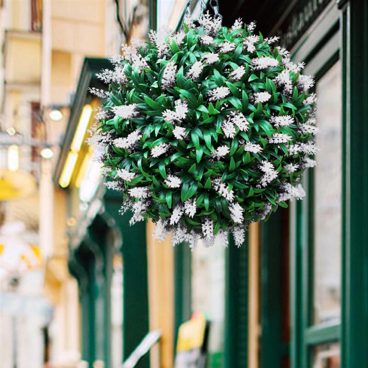 Artificial Lavender Hanging Topiary Ball with Chain  - White / 38cm – image 4