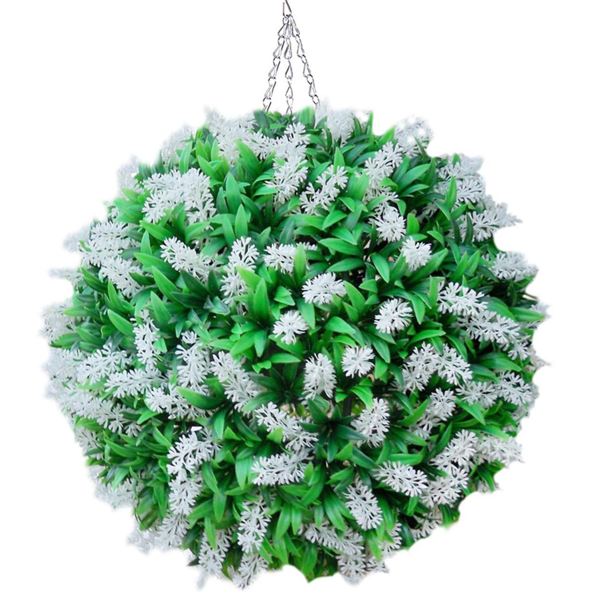 Artificial Lavender Hanging Topiary Ball with Chain  - White / 38cm – image 5