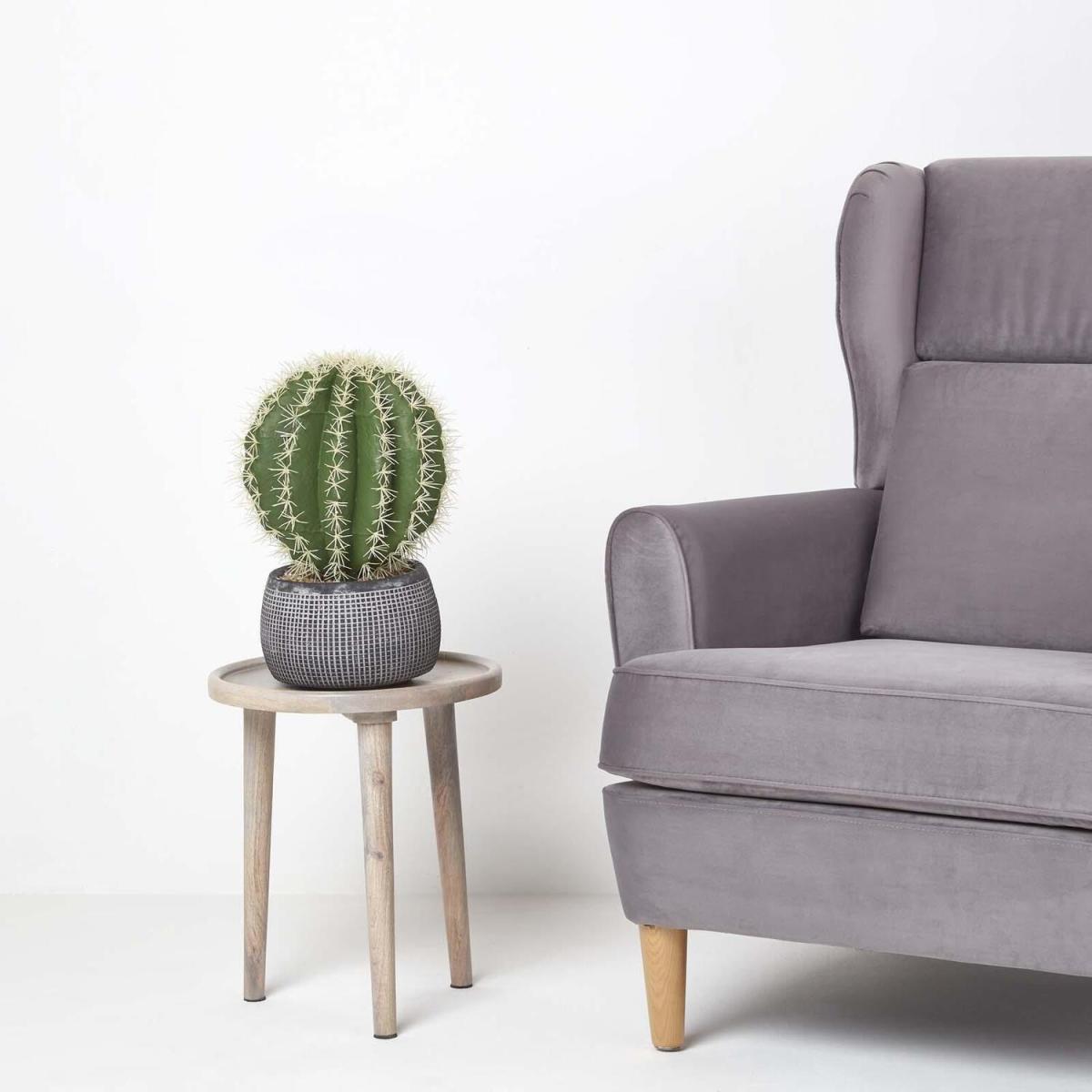 Homescapes Golden Barrel Artificial Cactus in Textured Stone Grey Pot - Green – image 2