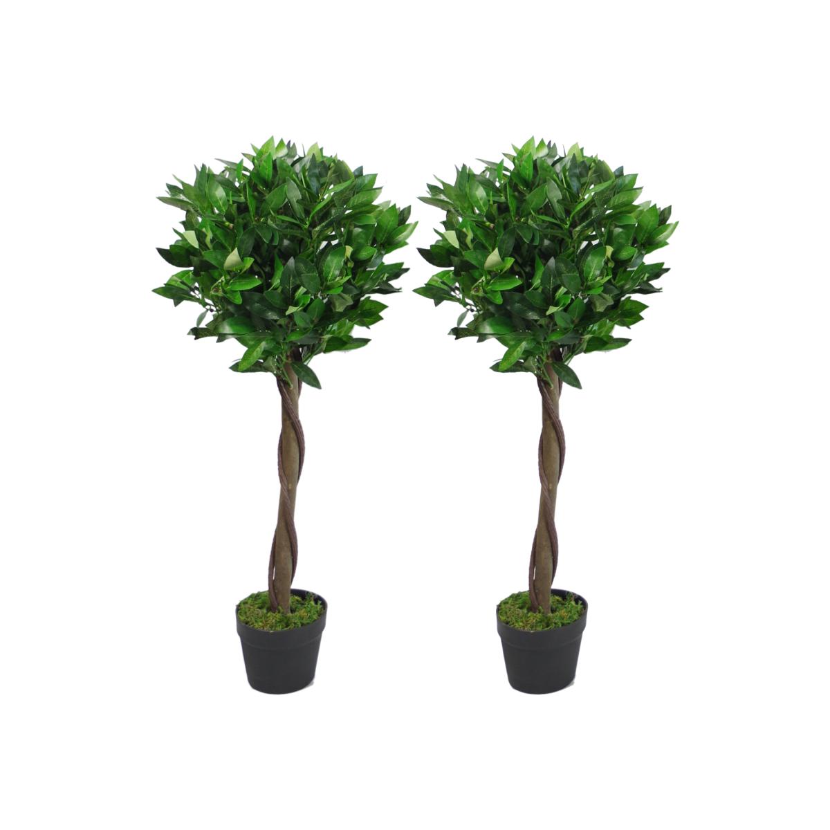 Twisted Stem Artificial Topiary Bay Laurel Ball Trees - Green / 90cm