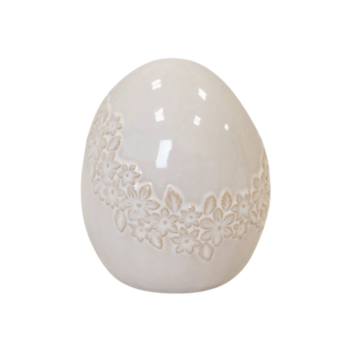 Large Ceramic Easter Egg with Flower Garland - Cream – image 1