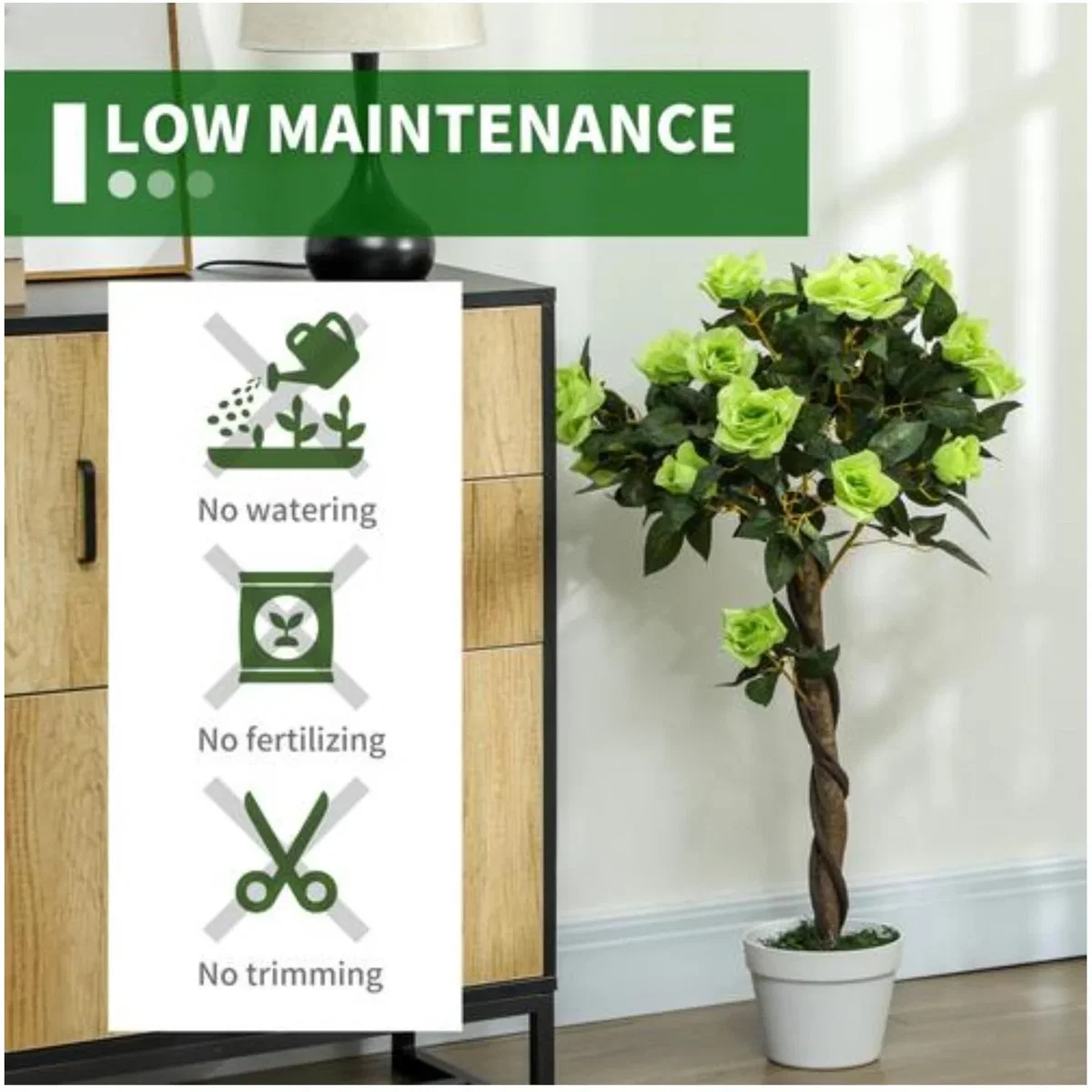 Dyzi 2pcs 90cm Artificial Rose potted Faux Tree Plant Garden - Green – image 5