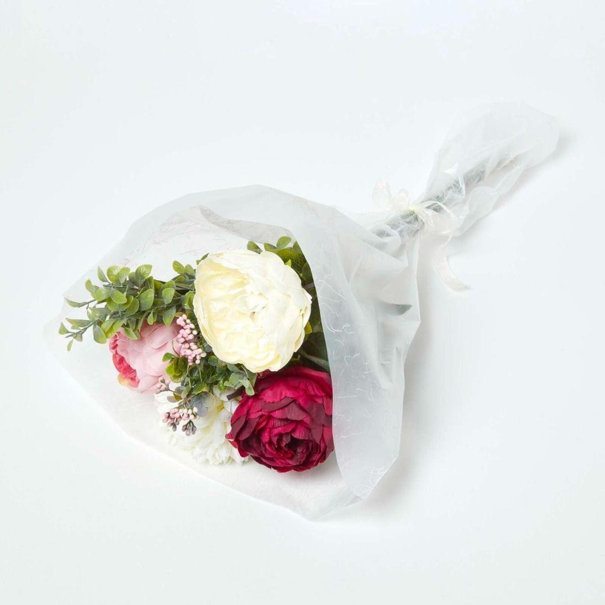 Homescapes Peony  Pom Cream and Pink Artificial Bouquet - Pink – image 2