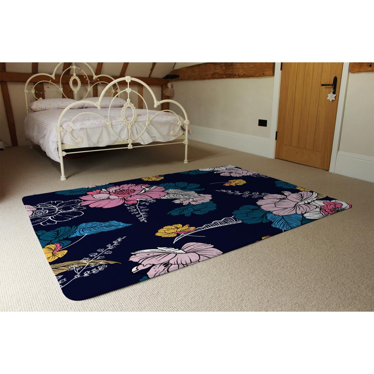 Pink Flowers On Navy Rug - Pink / 110cm – image 3