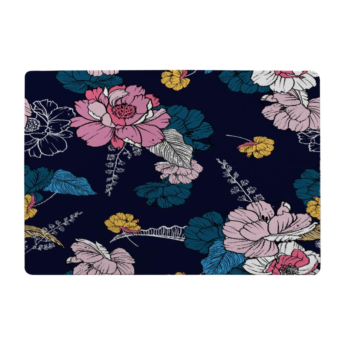 Pink Flowers On Navy Rug - Pink / 110cm – image 1