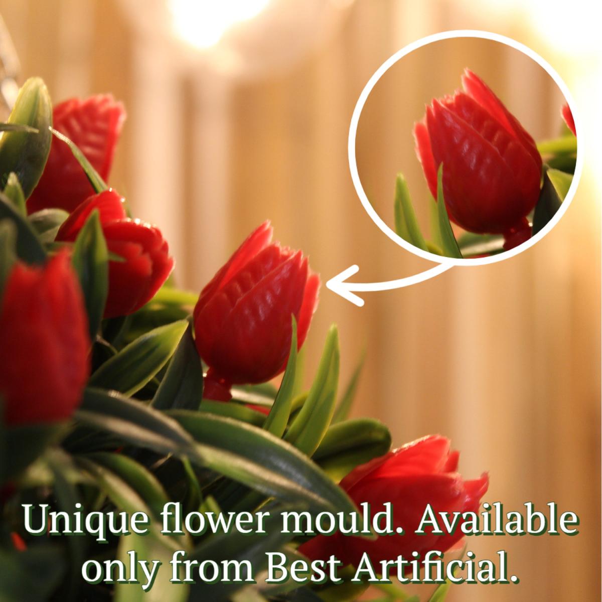 Best Artificial 38cm Red Lush Tulip Hanging Basket Flower Topiary Ball - Red – image 2