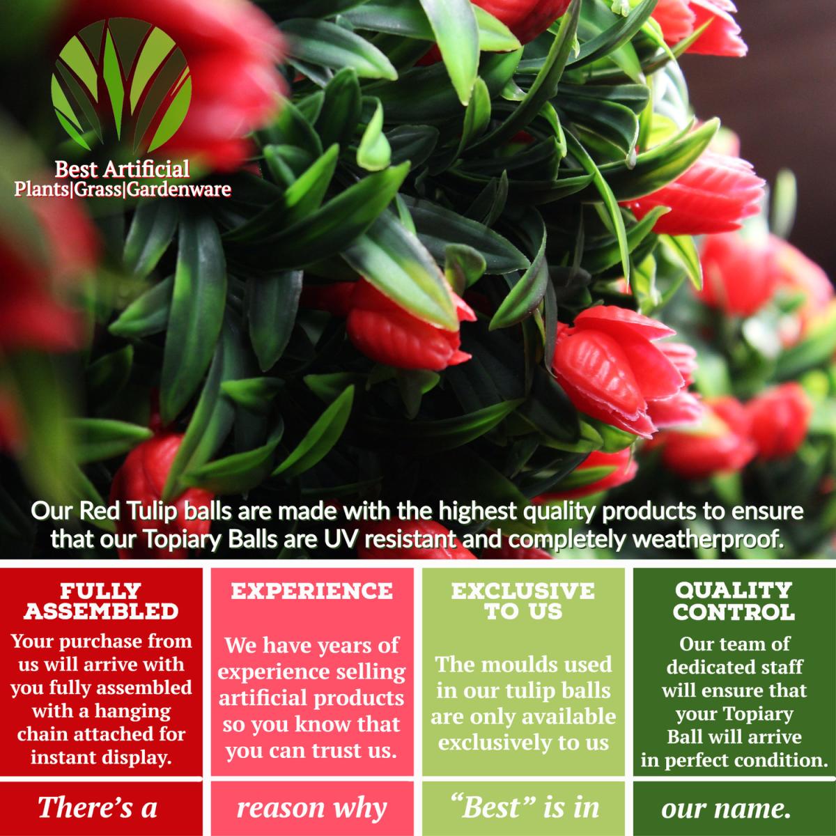 Best Artificial 38cm Red Lush Tulip Hanging Basket Flower Topiary Ball - Red – image 6