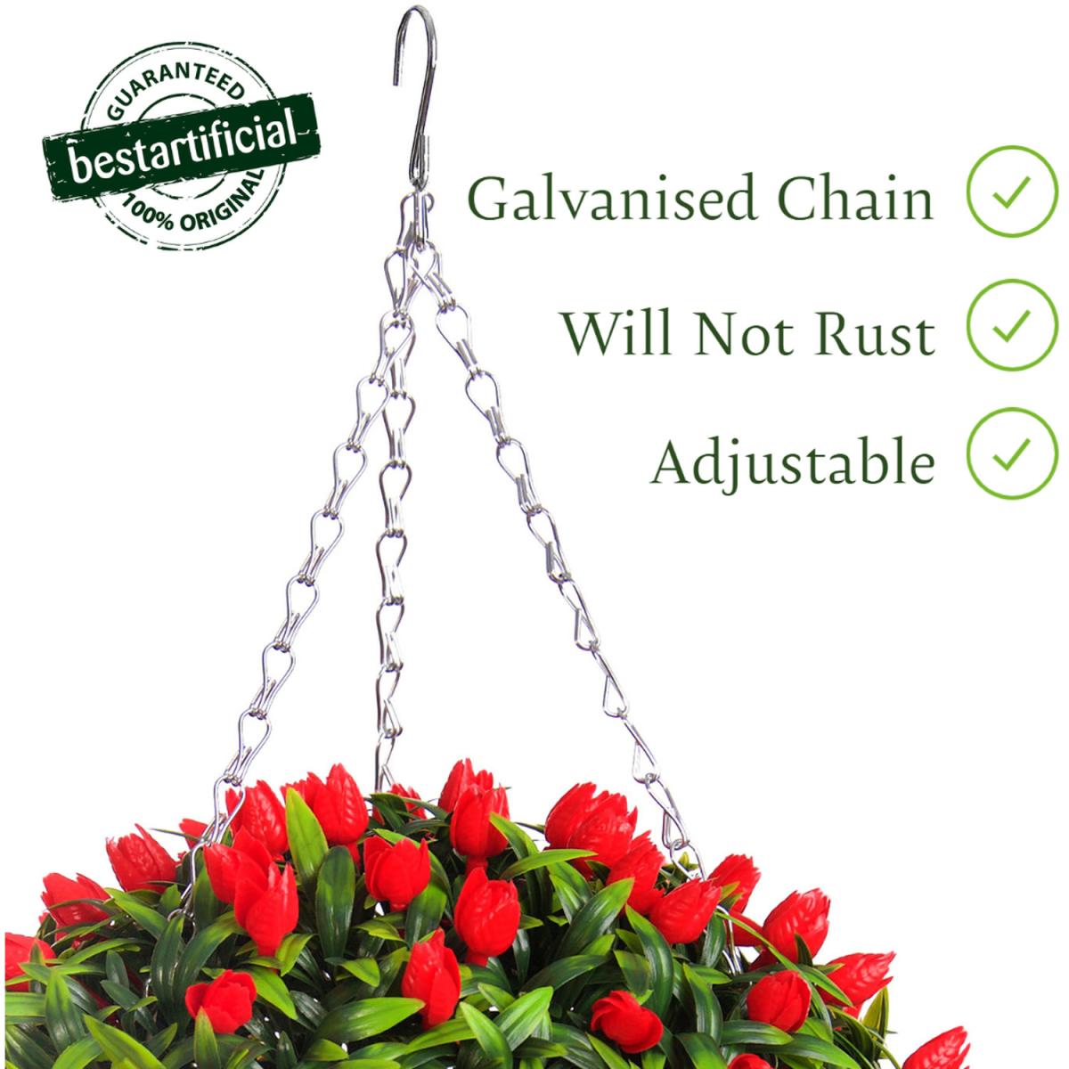 Best Artificial 38cm Red Lush Tulip Hanging Basket Flower Topiary Ball - Red – image 8