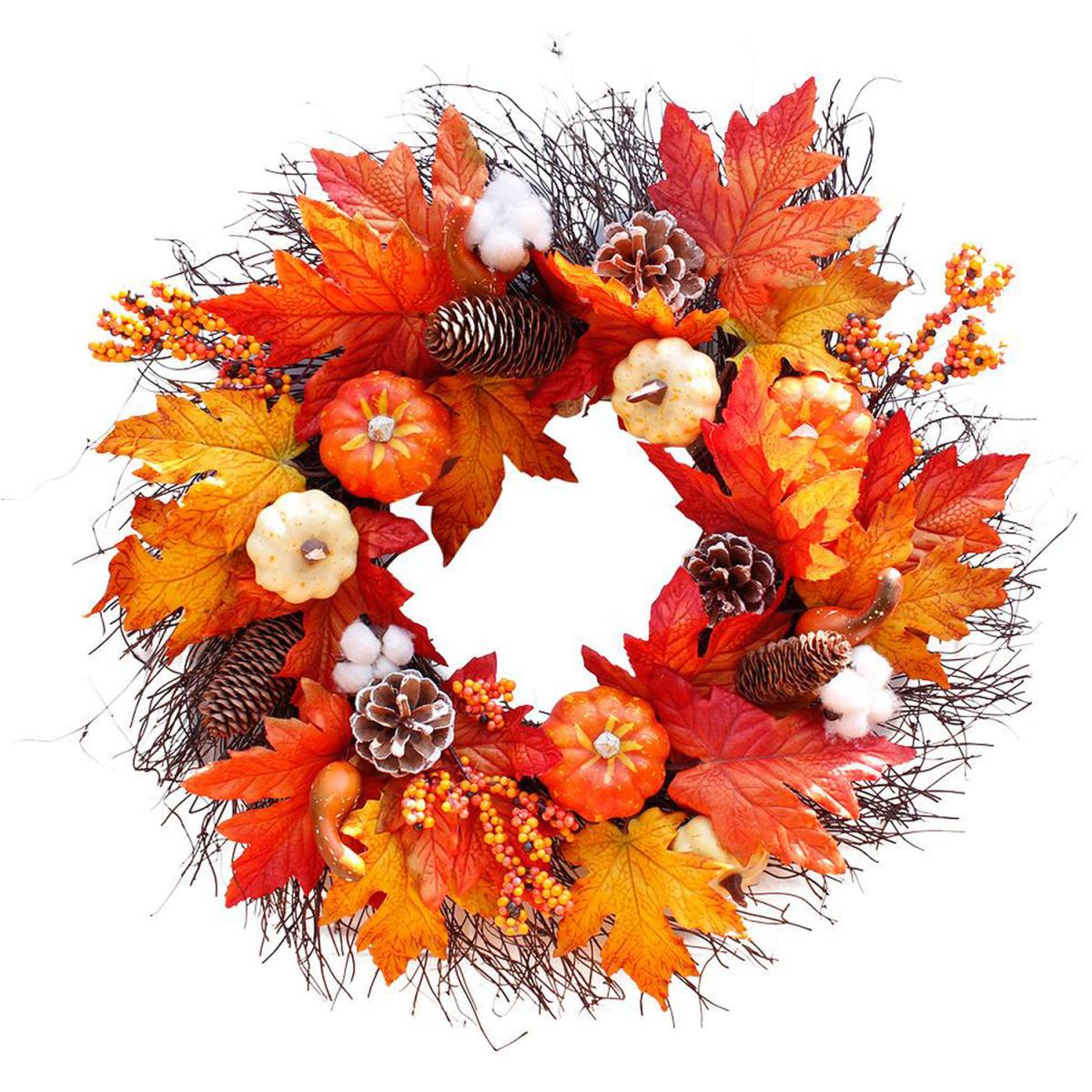 Artificial Autumn Wreath Decor  - Orange – image 2