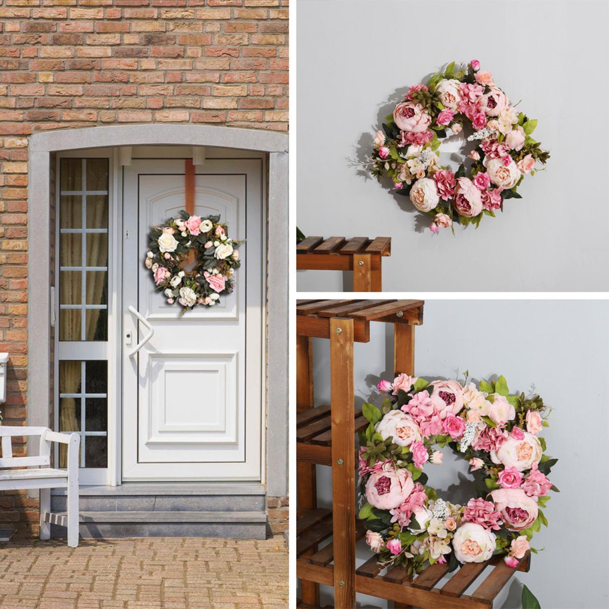 Artificial Peony Wreath Garland,Pink - Pink – image 2