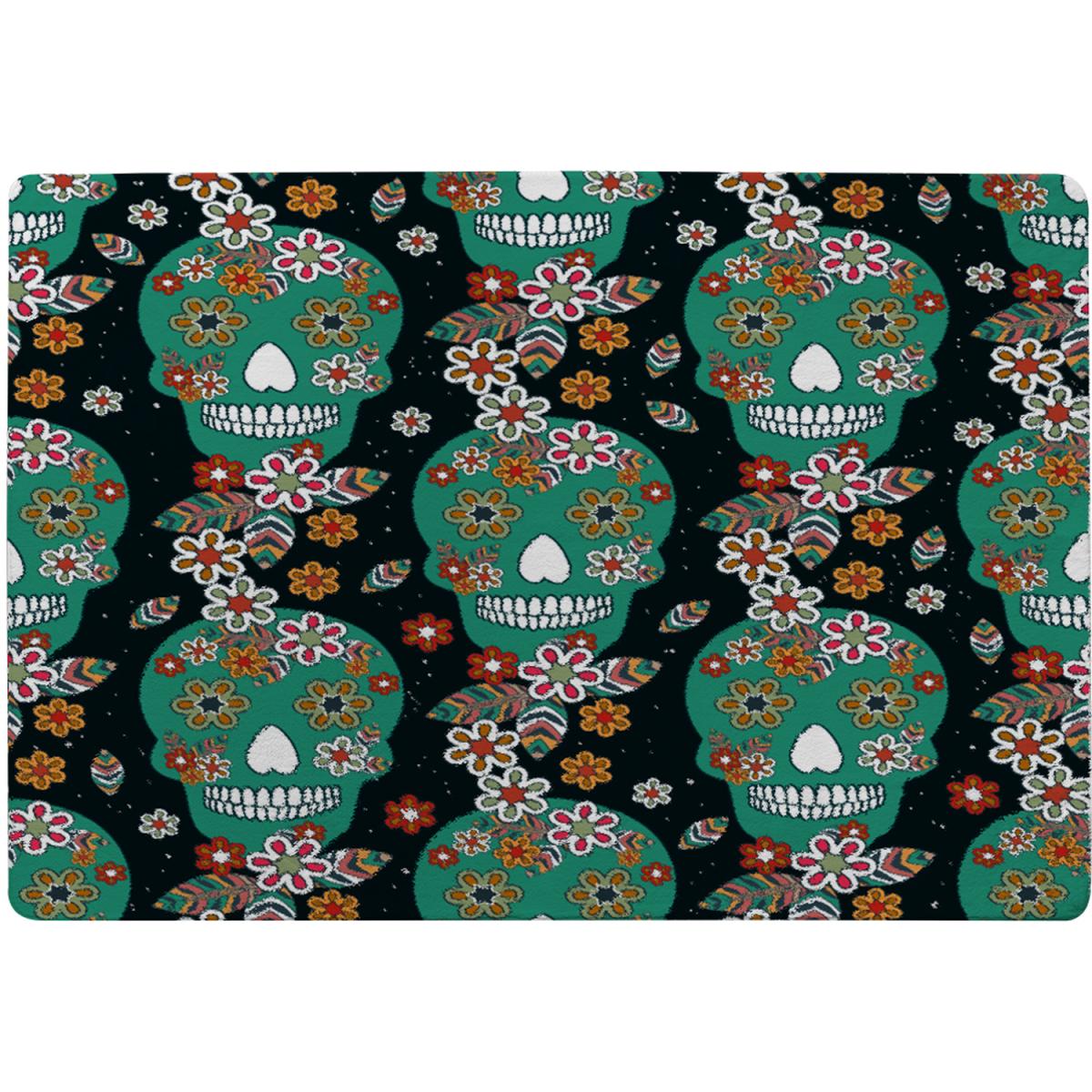 Embroidery Colorful Simplified Ethnic Flowers And Skull Pattern Rug - Green / 230cm – image 2