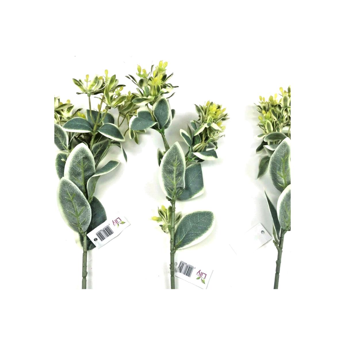 Pack of 3 Euphorbia Foliage and Green Berry Sprays with Variegated Leaves - Green – image 1