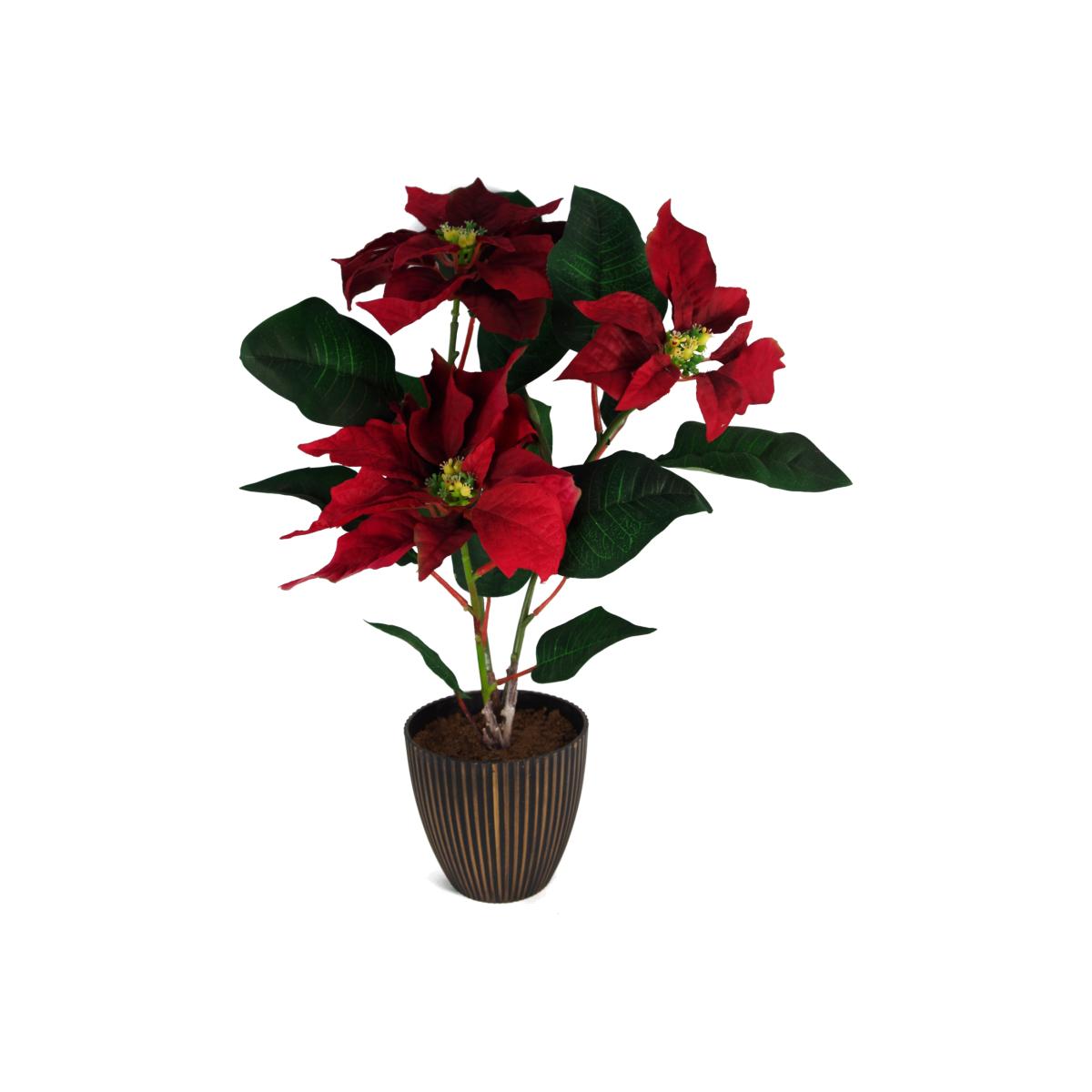 Artificial Poinsettia Decorative Planter - Red