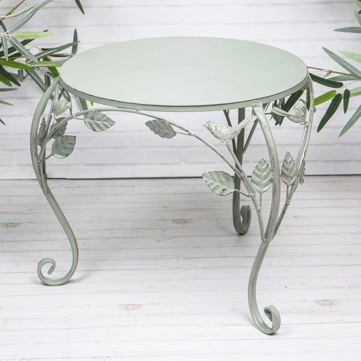 Green Metal Vintage Table Plant Flower Stand Indoor / Outdoor - Green / 32cm