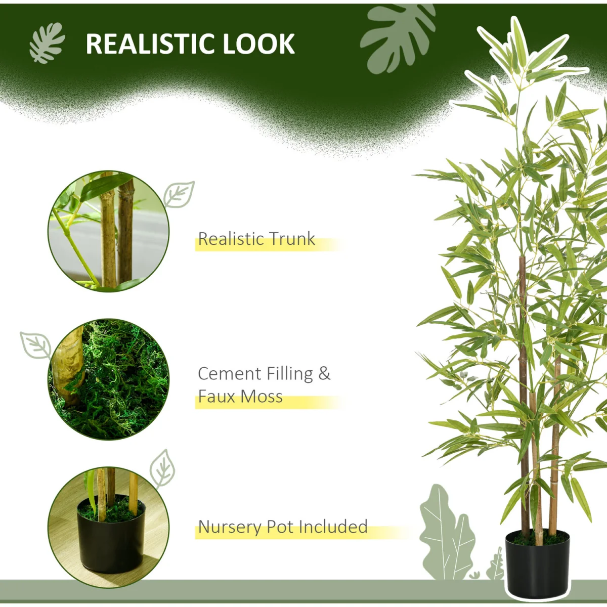 HOMCOM Artificial Plant Bamboo Height 120 cm with Pot - Green – image 2