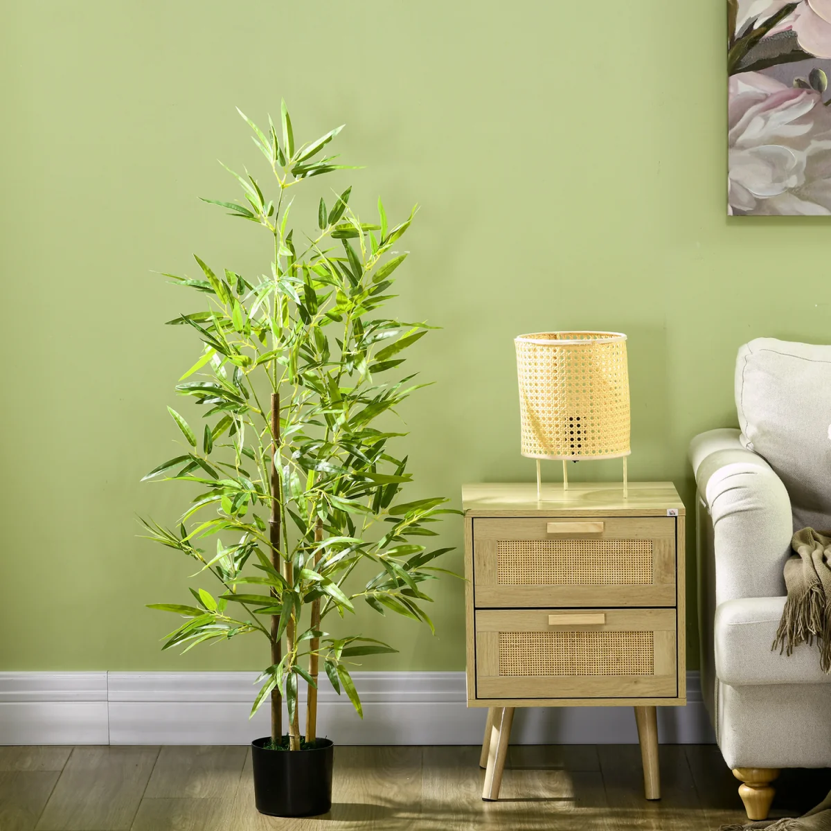 HOMCOM Artificial Plant Bamboo Height 120 cm with Pot - Green – image 4