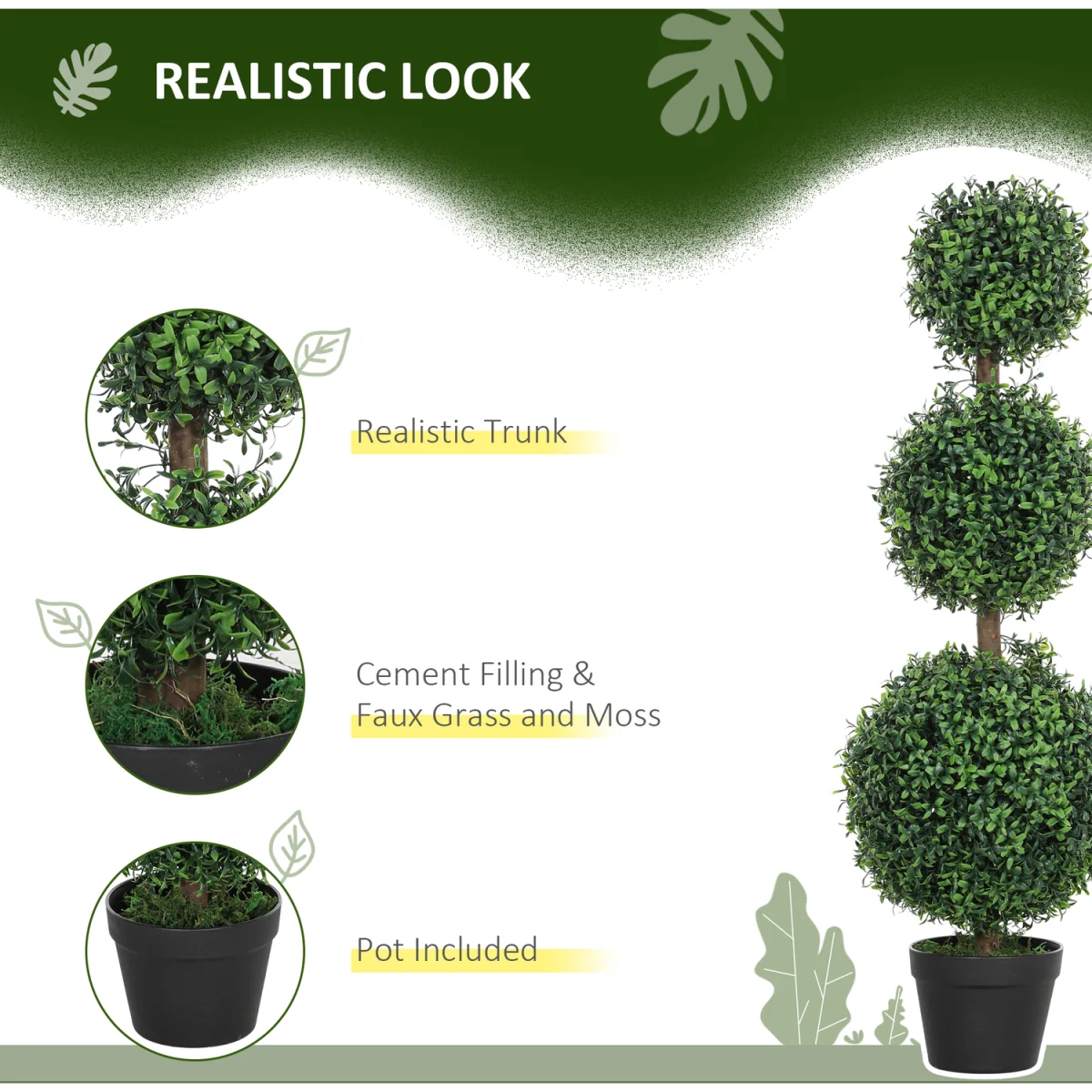 HOMCOM Set of 2 Decorative Artificial Plants in Pot Green - Green – image 2
