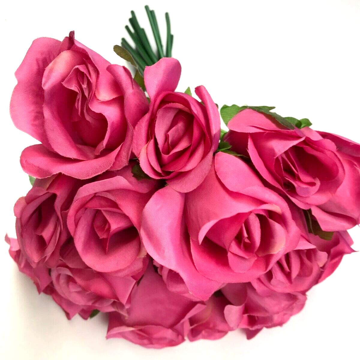 Faux Rose Bundle with 18 Dark Pink Flowers - Pink – image 3