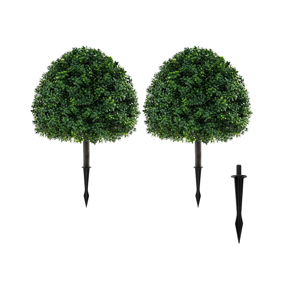 Set of 2 Artificial Boxwood Topiary Ball Tree - Green