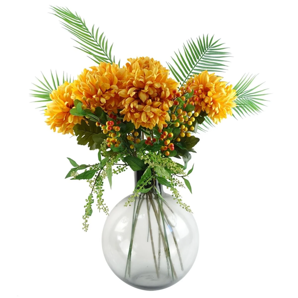 Pack of 6 x 75cm Artificial Extra Reflex Chrysanthemum Orange - Yellow Flower Stems – image 11