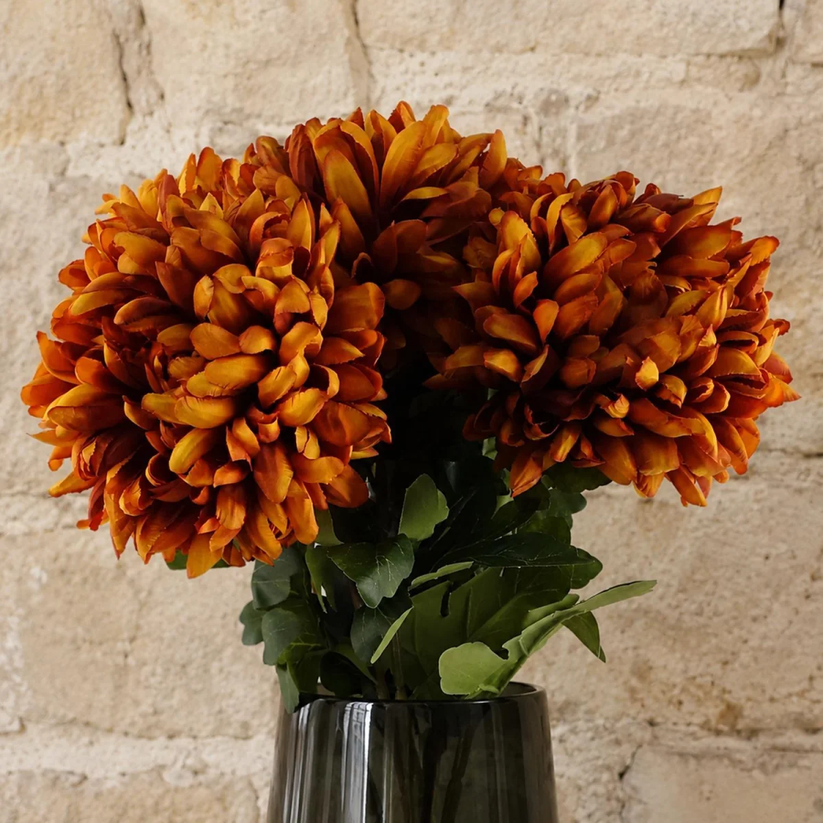 Pack of 6 x 75cm Artificial Extra Reflex Chrysanthemum Orange - Yellow Flower Stems – image 19