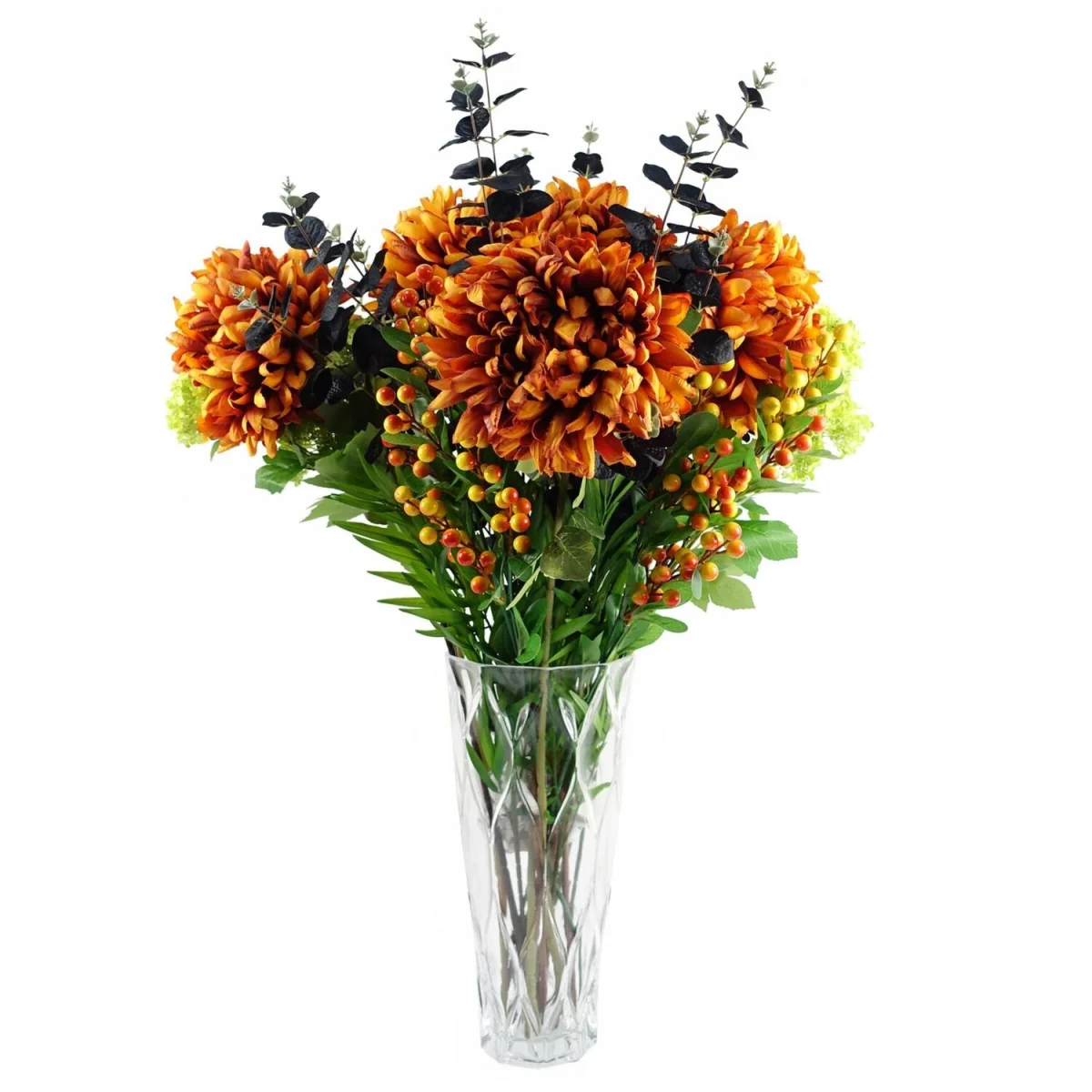 Pack of 6 x 75cm Artificial Extra Reflex Chrysanthemum Orange - Yellow Flower Stems – image 22