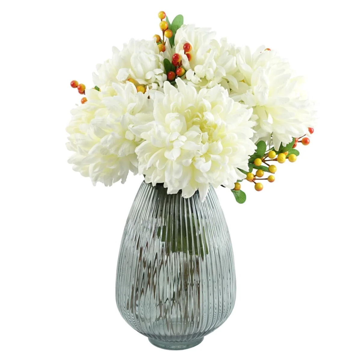 Pack of 6 x 75cm Artificial Extra Reflex Chrysanthemum Orange - Yellow Flower Stems – image 41