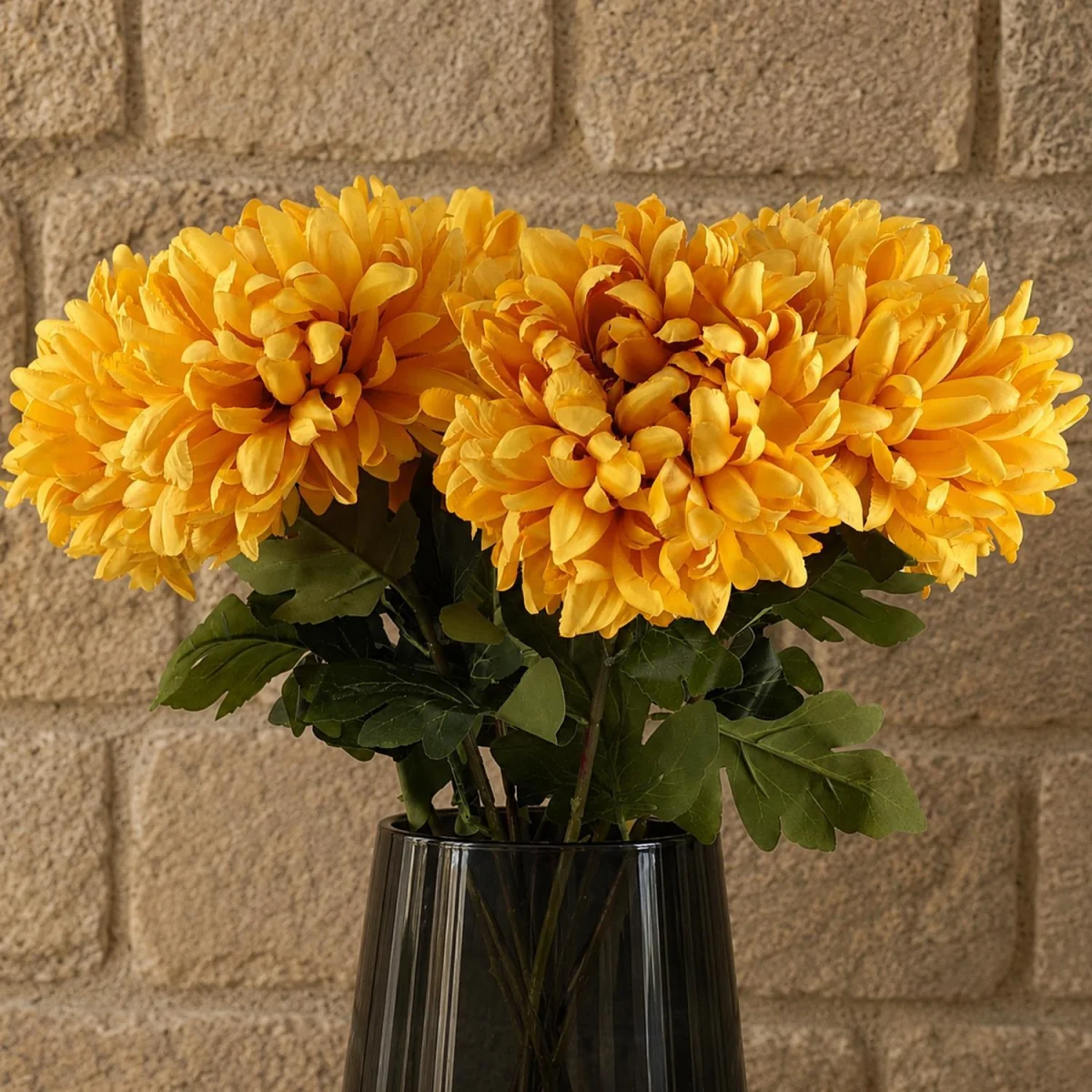 Pack of 6 x 75cm Artificial Extra Reflex Chrysanthemum Orange - Yellow Flower Stems – image 6