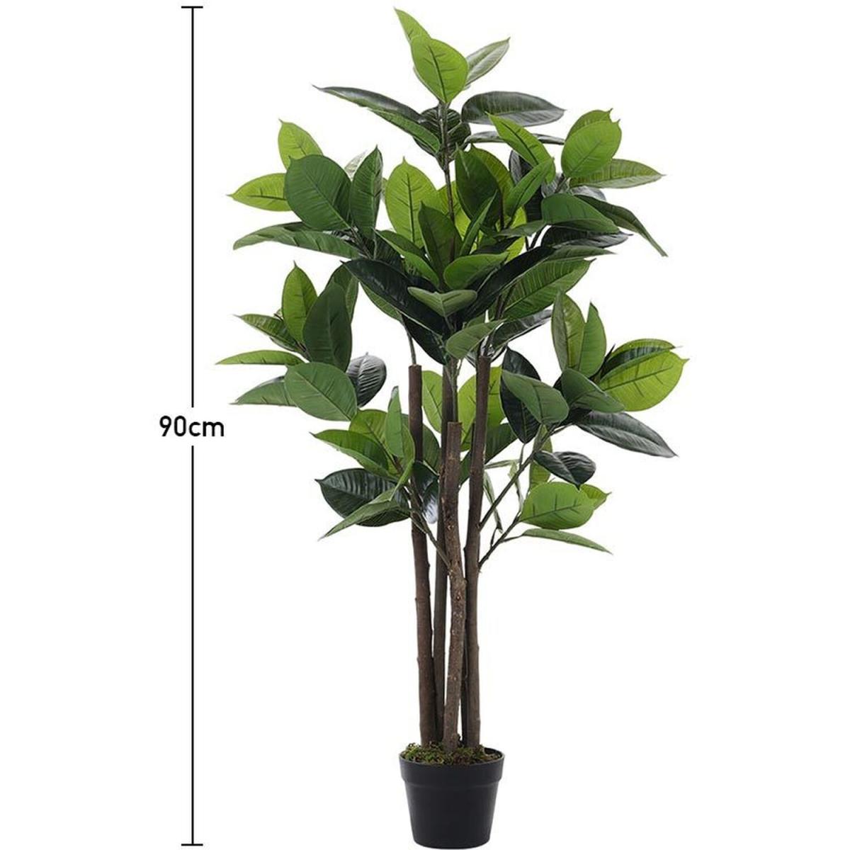 Natural-looking Rubber Tree in Black Planter Tall Fake Plant Decor - Green / 90cm – image 3