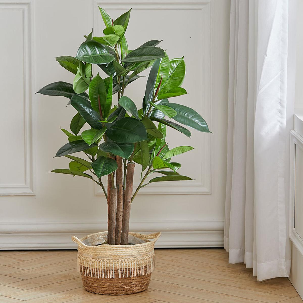 Natural-looking Rubber Tree in Black Planter Tall Fake Plant Decor - Green / 90cm – image 4