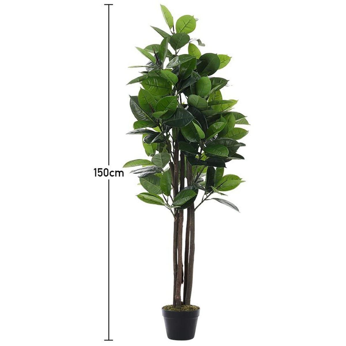 Natural-looking Rubber Tree in Black Planter Tall Fake Plant Decor - Green / 90cm – image 8