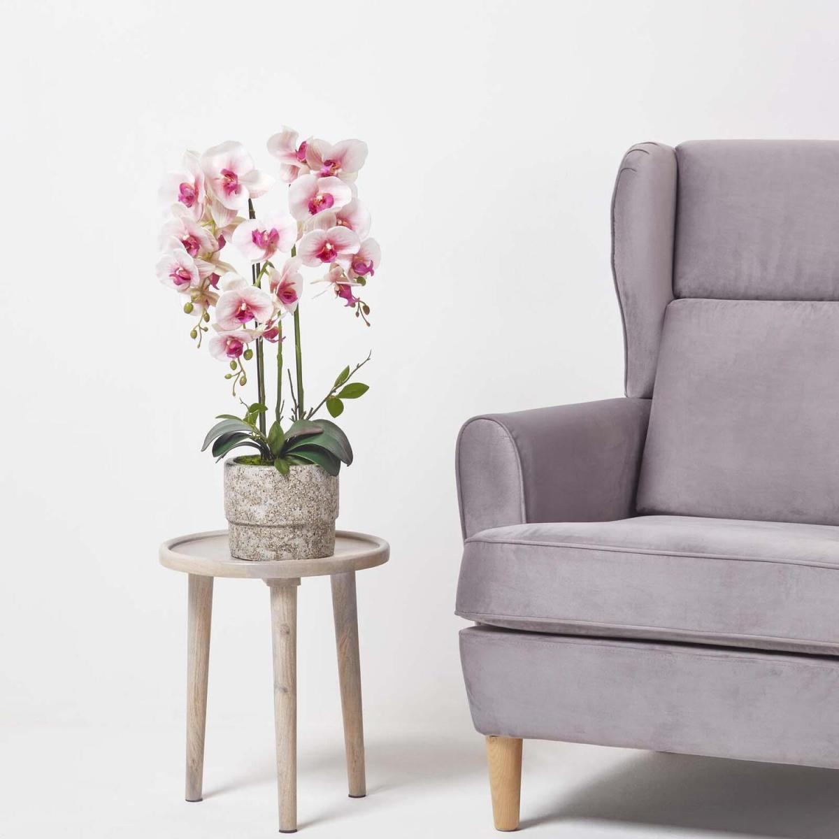 Homescapes Large 64cm Lifelike Pink Artificial Orchid in Grey Cement Pot - Pink – image 2