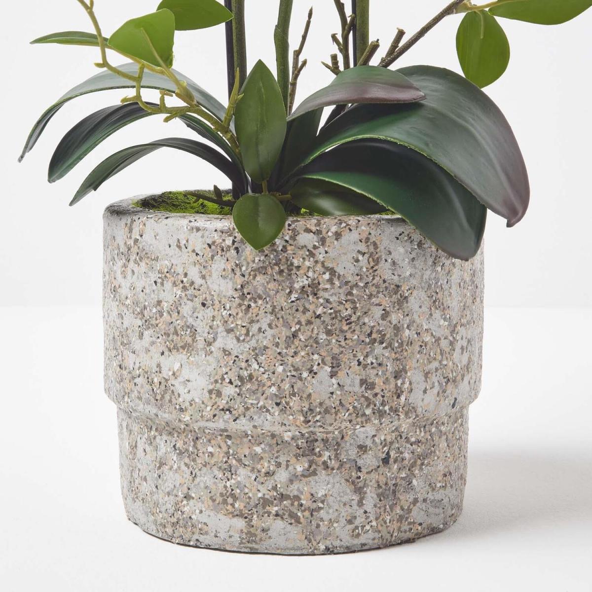 Homescapes Large 64cm Lifelike Pink Artificial Orchid in Grey Cement Pot - Pink – image 4