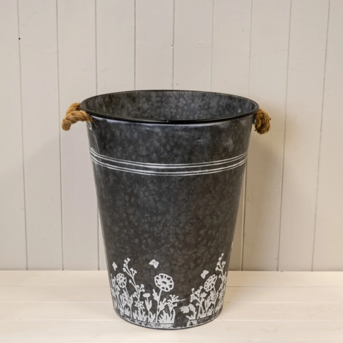 Grey Zinc Planter Flower Design - Grey