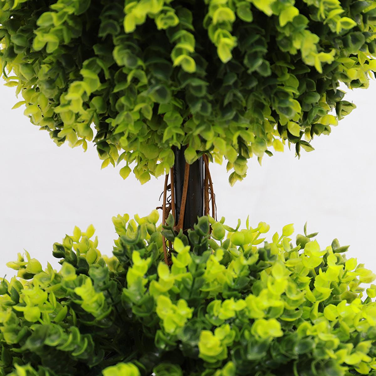 Artificial Green Topiary Boxwood Tree Triple Ball in Vintage Pot - Green – image 2