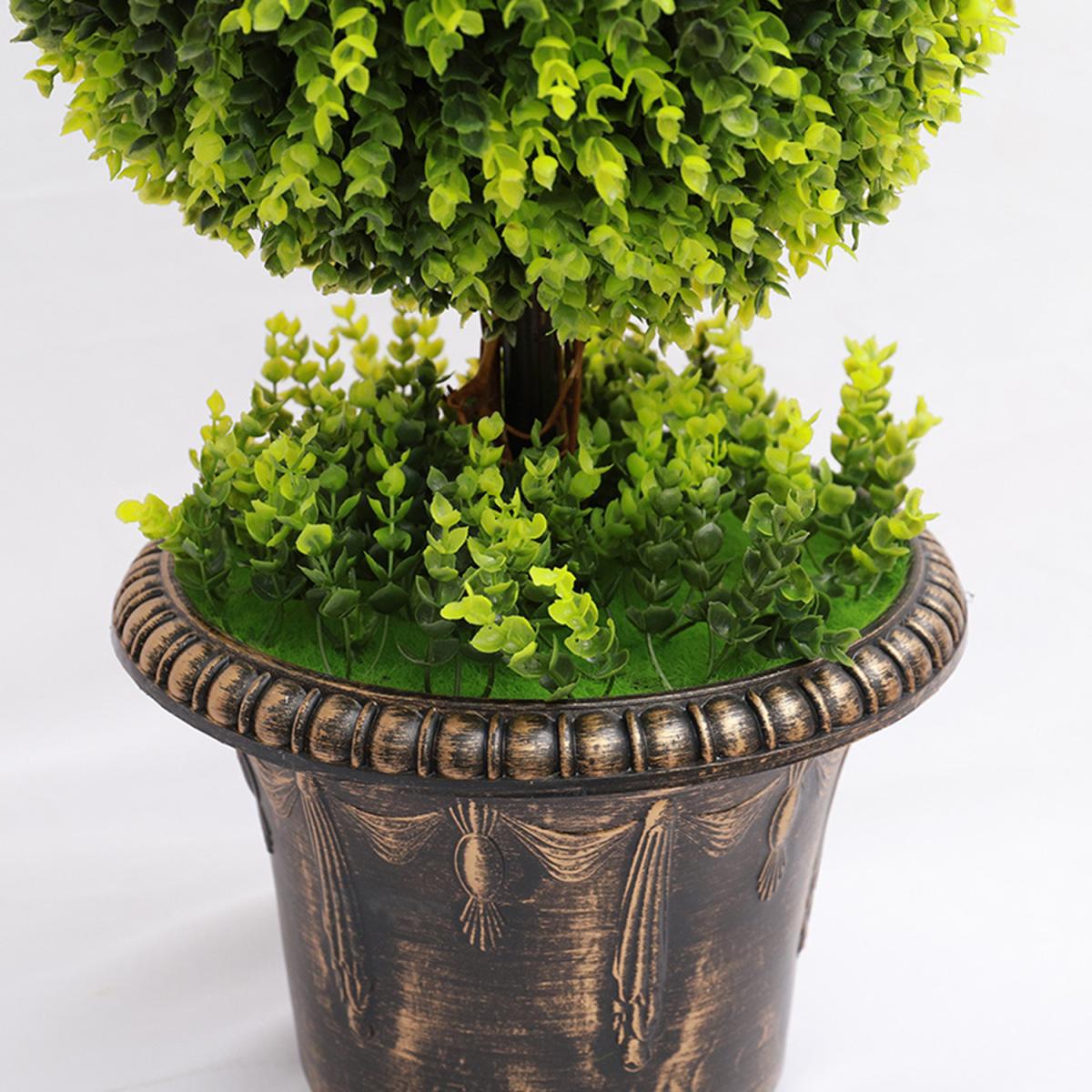 Artificial Green Topiary Boxwood Tree Triple Ball in Vintage Pot - Green – image 3