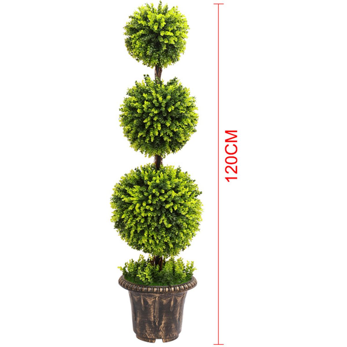 Artificial Green Topiary Boxwood Tree Triple Ball in Vintage Pot - Green – image 5