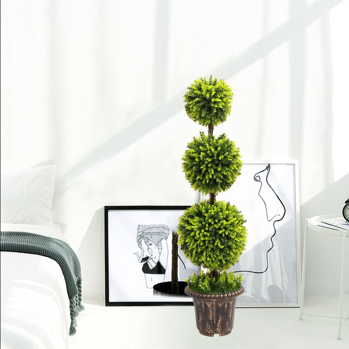 Artificial Green Topiary Boxwood Tree Triple Ball in Vintage Pot - Green – image 6