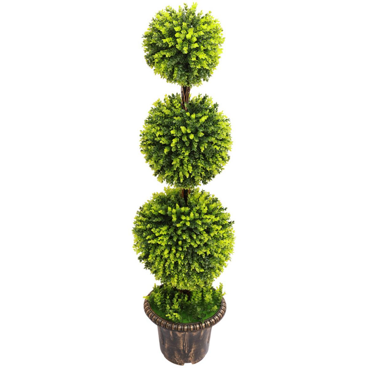 Artificial Green Topiary Boxwood Tree Triple Ball in Vintage Pot - Green – image 7