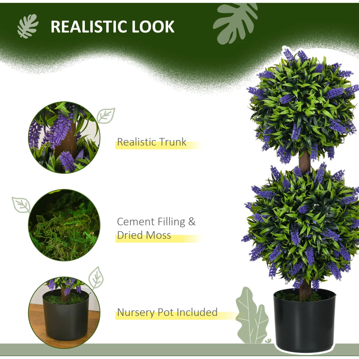 2 Pack Outdoor Artificial Plant Tree with Lavender Flower - Green – image 5